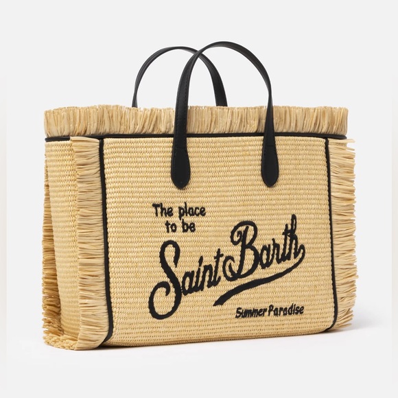 Saint Barth Embroidered Beige Straw Tote Bag - New! - *CELEBRITY FAV* - Picture 2 of 4